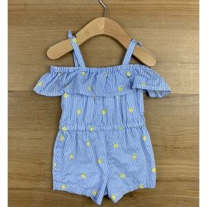Janie and Jack Striped Lemon Cold Shoulder Romper